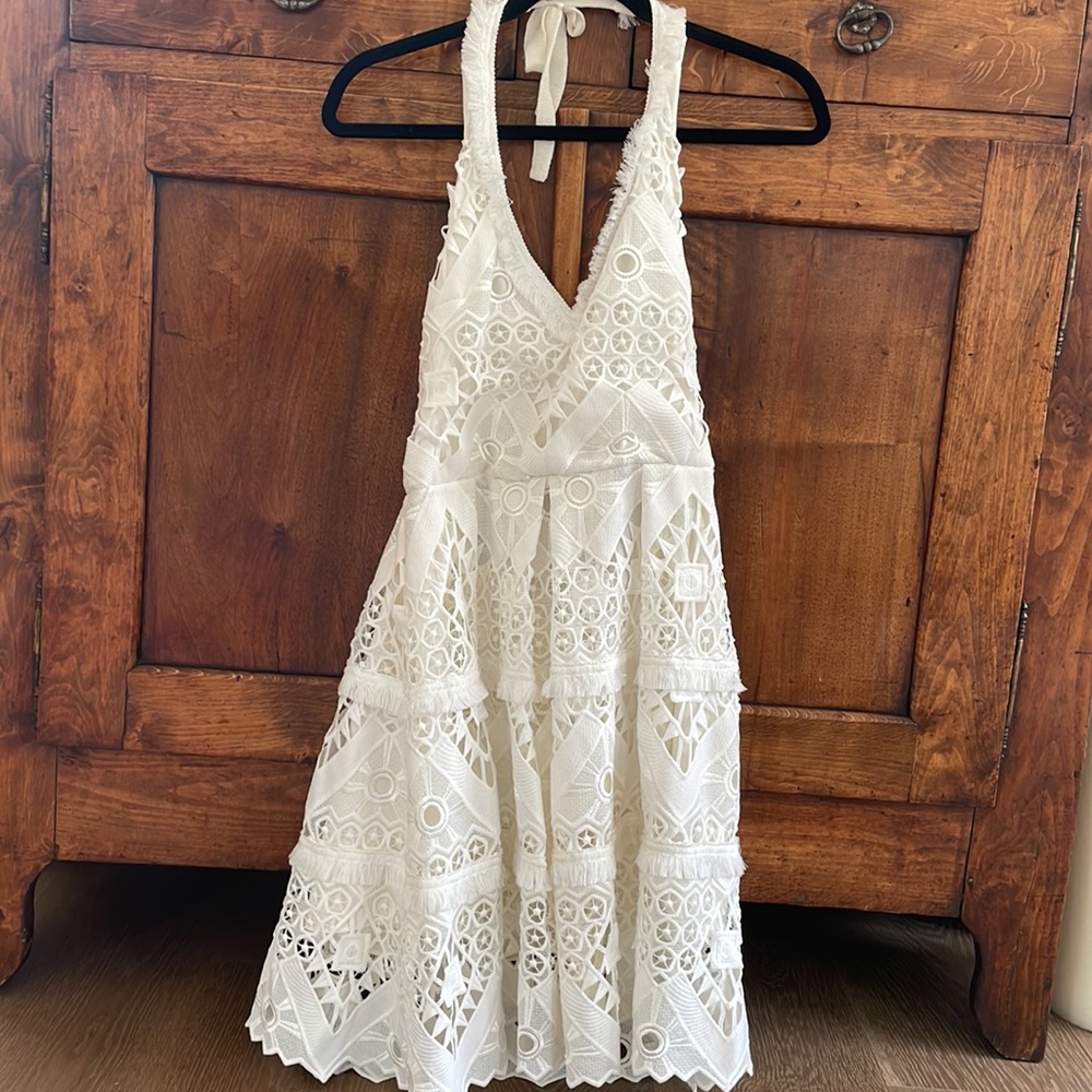 Alexis halter crochet short dress. White. Size Small